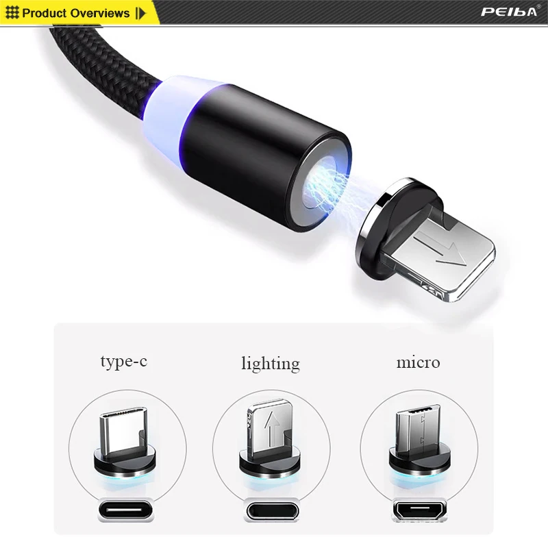 Led usb magnetic cable charger 360 degree rotation magnetic usb cable 3 in 1 usb magnetic cable charger - ANKUX.COM