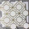 hexagon shape mosaic tile,thassos white marble and brass inlay material