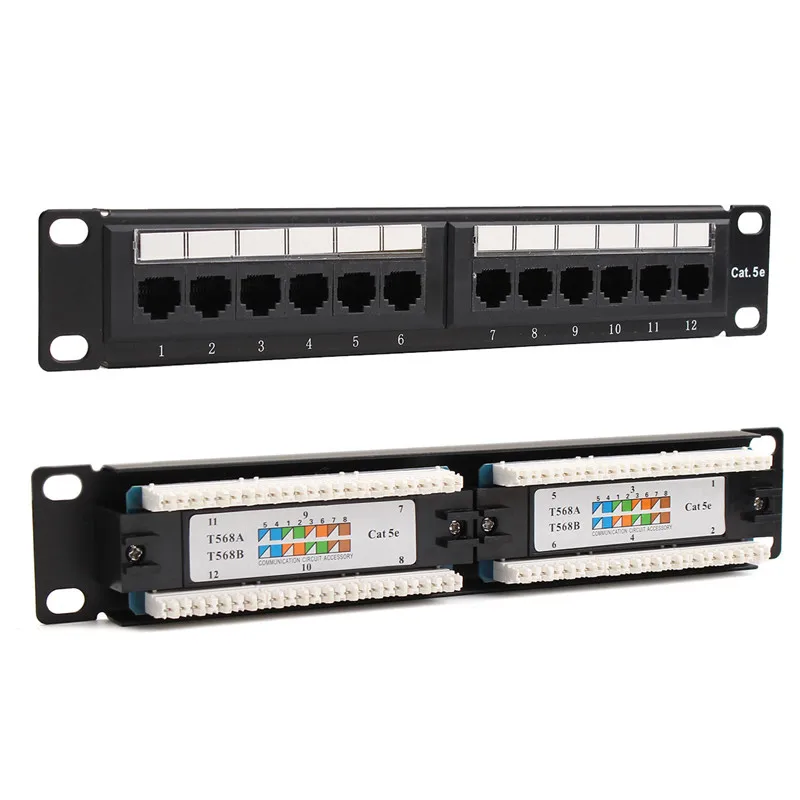 12 Port RJ45 Patch Panel UTP Cat6/Cat5e Ethernet LAN Network Adapter Rack Cable Wall Mounted Bracket Connector Rack Tool