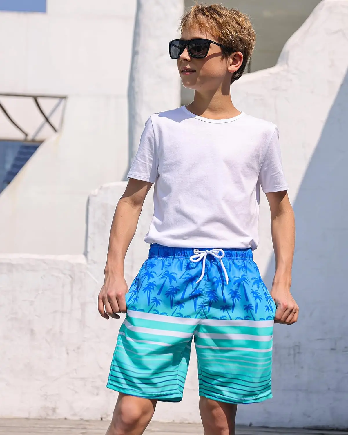 Quick Dry Men's Youth Toddler Swim Trunks Casual Solid Pattern Knee Length Knitted Mid Board Shorts Canvas Drawstring 100% supplier