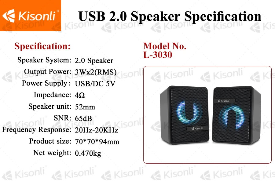 Outdoor Speaker Portable Wired AUX USB 2.0 With LED Music Player DC5V