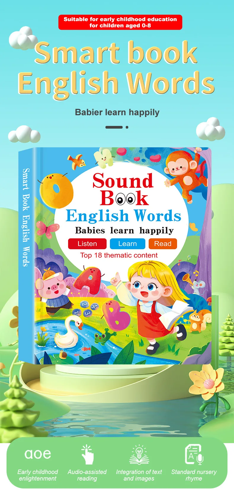 Early Education Sound Book Pure English Audio Reading for Natural English Enlightenment Paper Wholesale