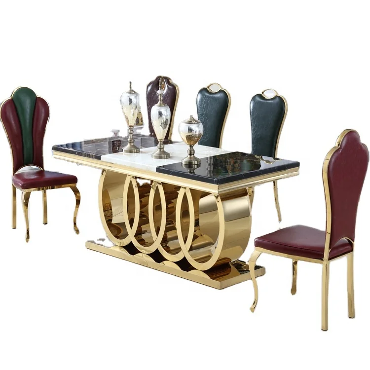 
2020 Modern Furniture Stainless Steel Marble Dining Table 