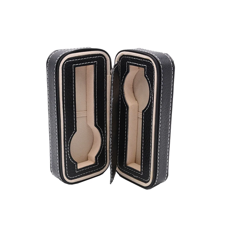 Custom luxury leather travel watch case with sponge watch packing box bag zipper leather watch box case