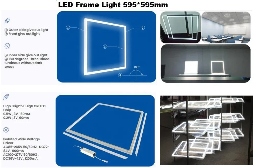 48w 100Lm/W Ceiling 595X595mm Led Frame Panel Light