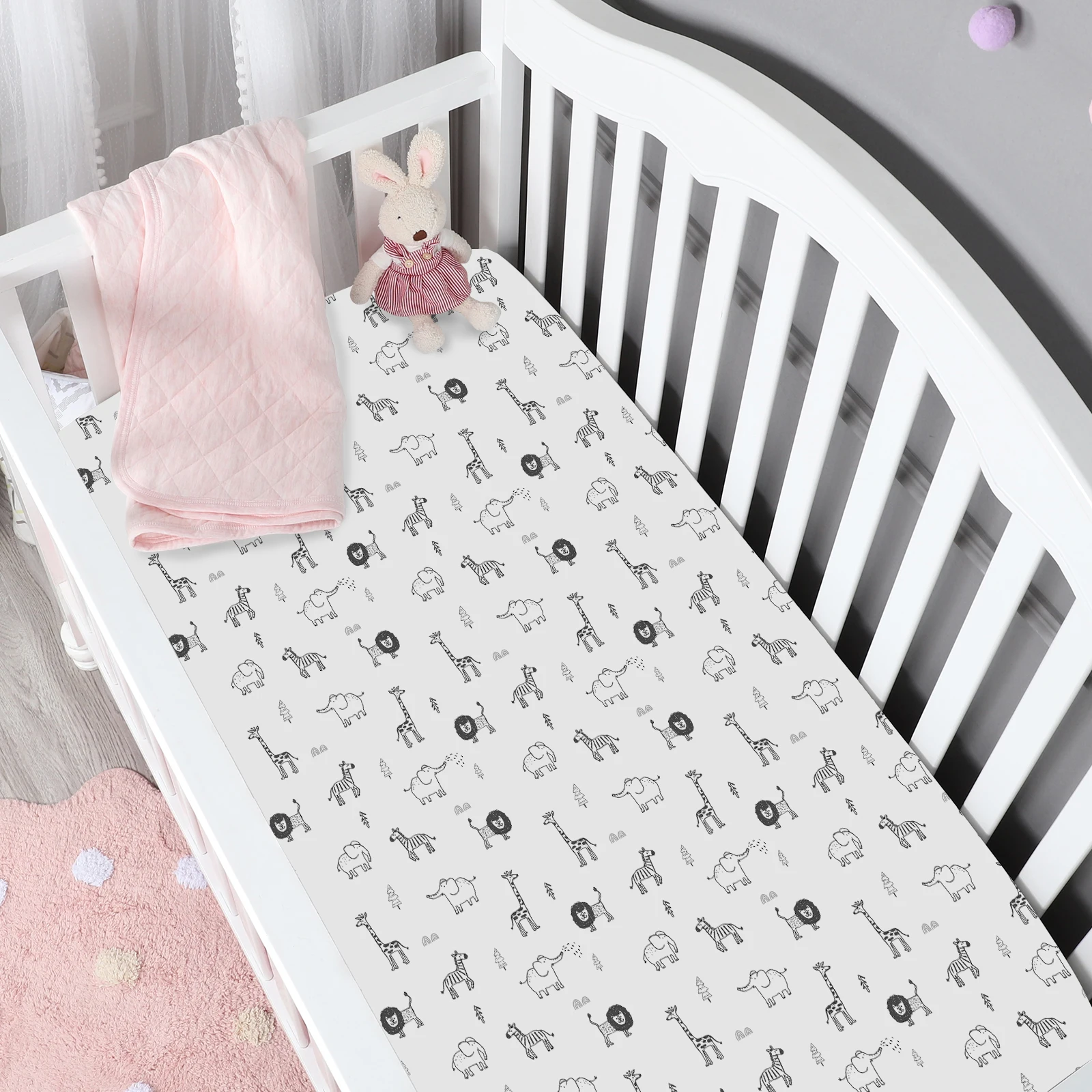 Cartoon Elephant Printed 100 Cotton Cot Bedding Sheet Nursing Baby