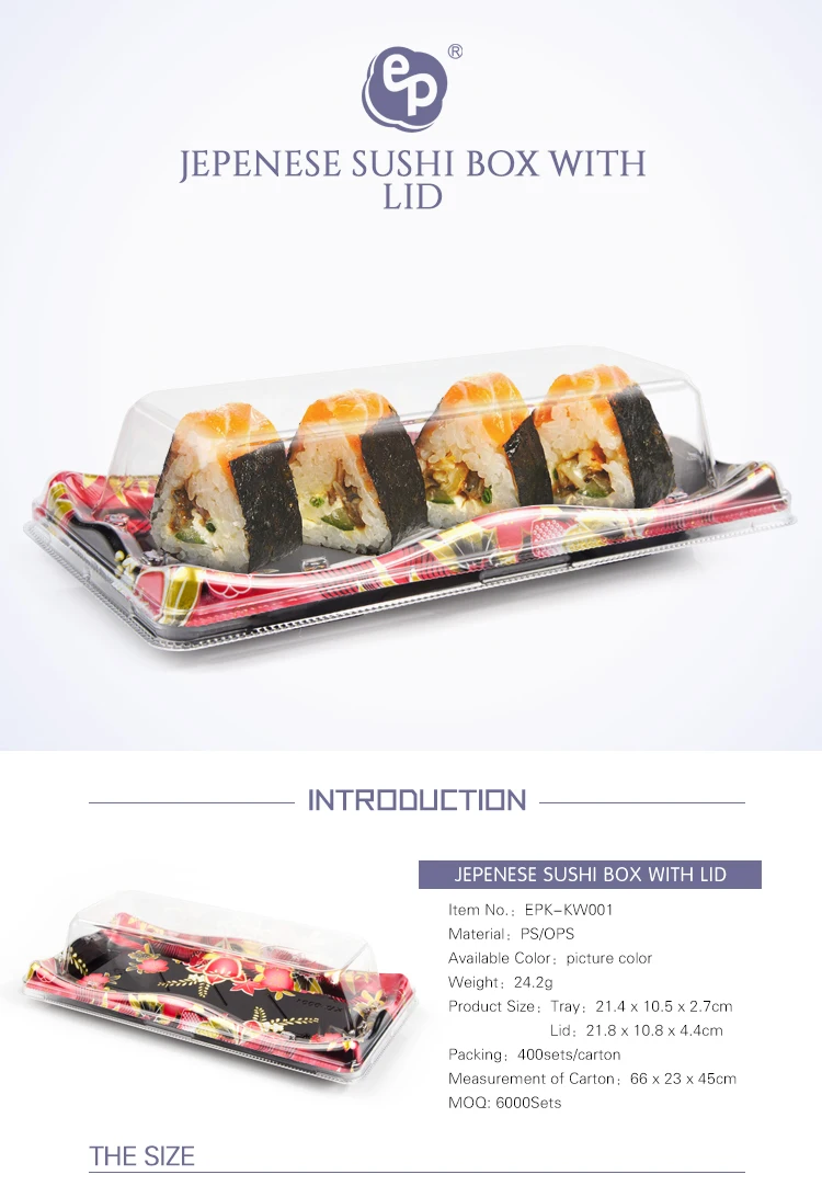 High quality rectangle plastic disposable fondue sushi tray with lid
