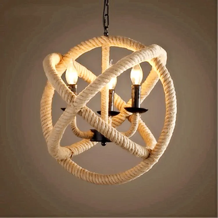 Woven Hemp Rope Industrial Lamps Modern Loft Vintage Bamboo texture Pendant Lighting
