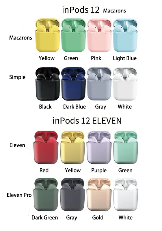 inPods 12 Eleven Pro i12 Metallic Color Finished TWS Earphones for Mobile Phones - ANKUX.COM