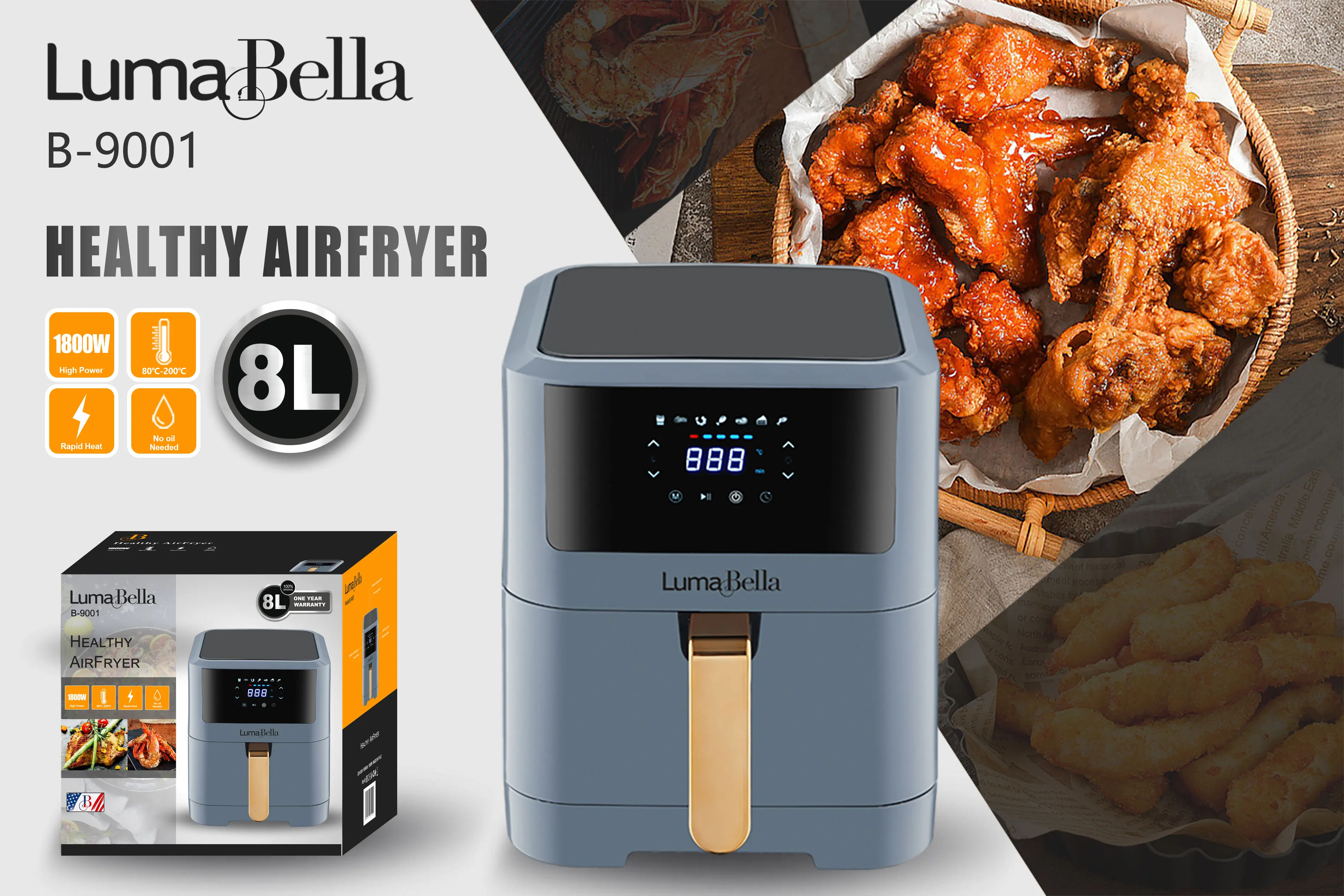 Sokany B9004 Oil Free Airfryers Capacity 8l Electric Deep Air Fryers