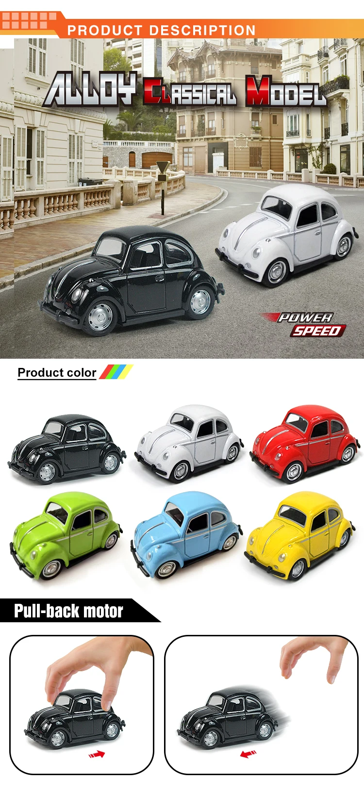 6 colors mini pull back alloy metal toys creative classic car toy