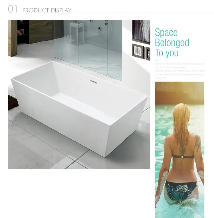 Kamali SP1871 cupc square built in deep steel thailand glass freestanding soaking bathtub walk in ice white acrylic bath tub