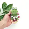 Handmade High Quality Frog Knitted Baby Wooden Ring Teether Toy Crochet Rattle
