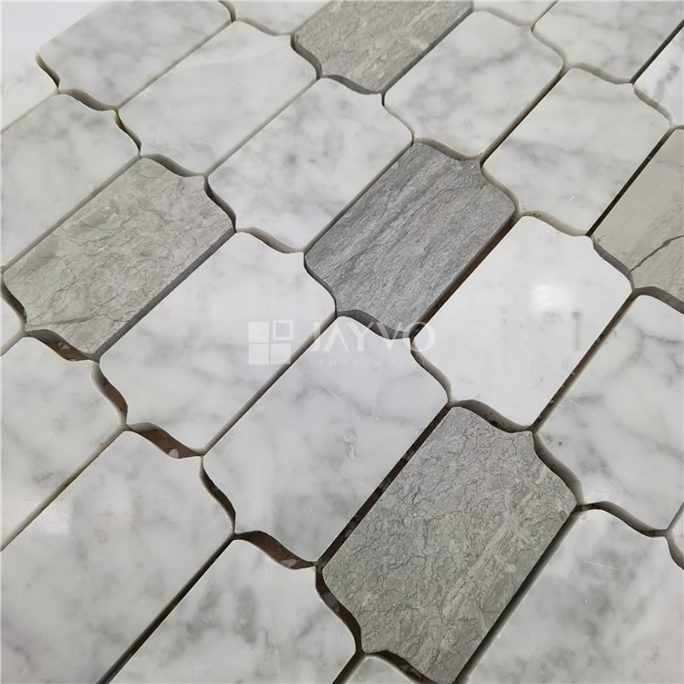 White Grey Stone Mosaic Tile Polish Irregularl Waterjet Parquet Marble Mosaic Wall Tile