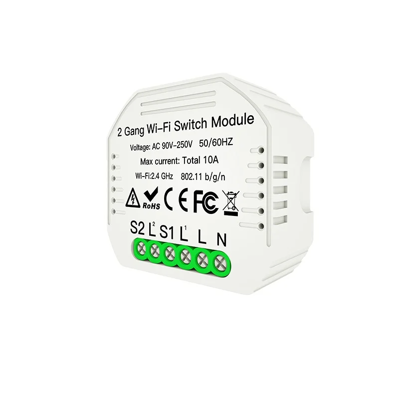 10A Tuya SmartLife app  Mini WifI RF 433 Smart Home Dimmer Switch for LED Light 2 Ways 2 Gang  110V/120V/220V/230V