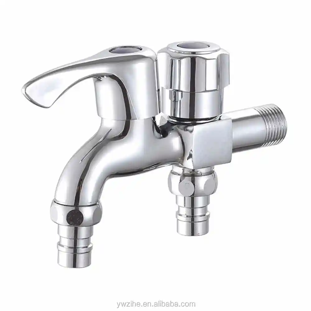 Double Water Outlet Washing Machine Faucet Brass Tap Polished Chrome ...