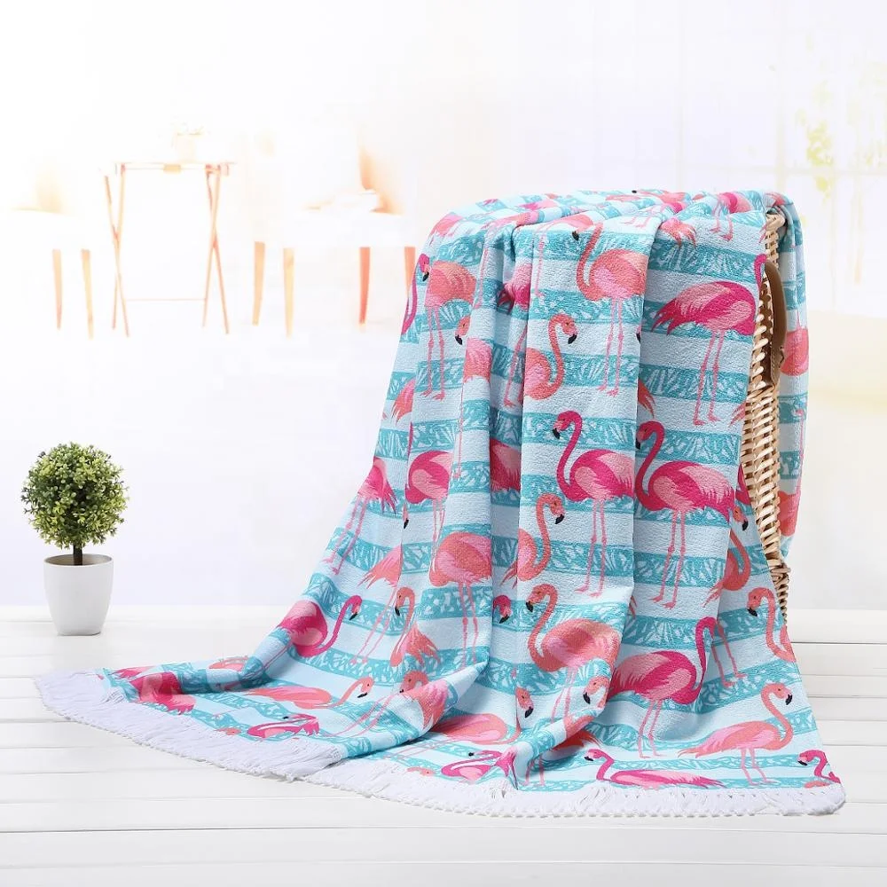 Factory Wholesale Oversized Microfiber Beach Towel Customise Flamingo