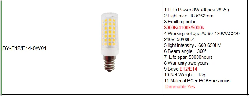 New items high lumen CRI>85 led AC120V AC230V E14 8W led bulb