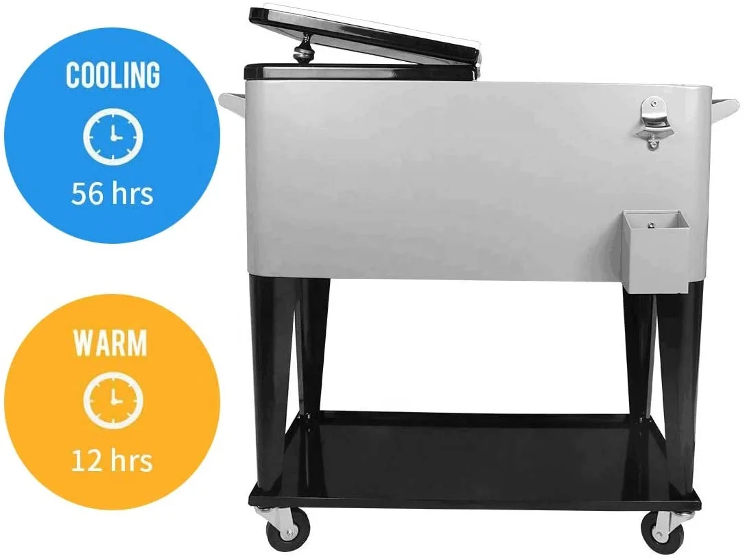 Factory Price 80 Qt Metal Vendor Cooler Cart Rolling Box Cooler Beach