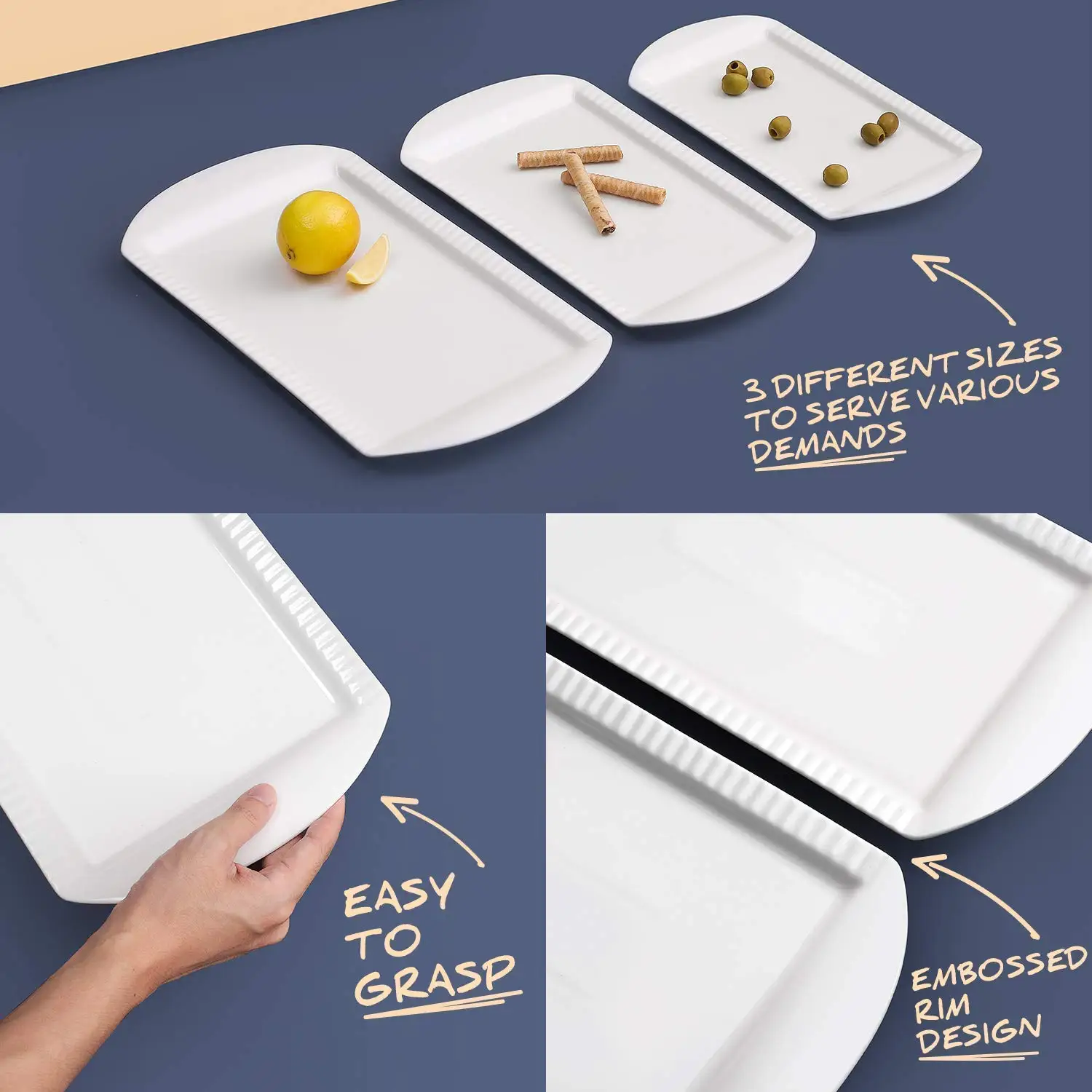 Large 3-Piece Ceramic Platter Set 16'/14'/12\