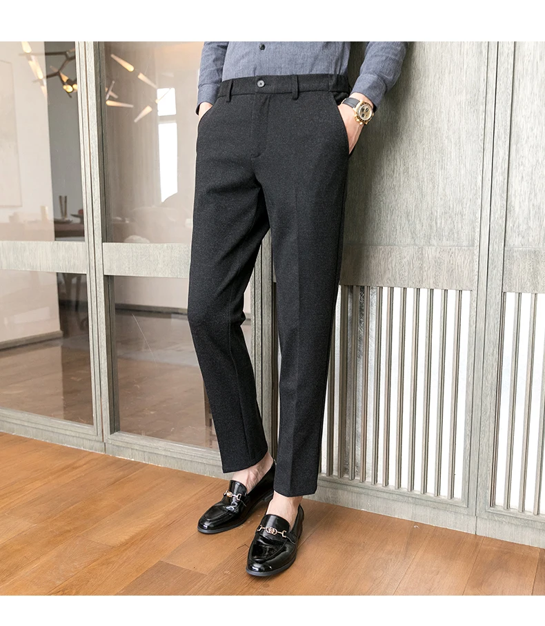 Casual Suit Pants Men's Slim Trousers Business Suits Winter Thick Semi ...