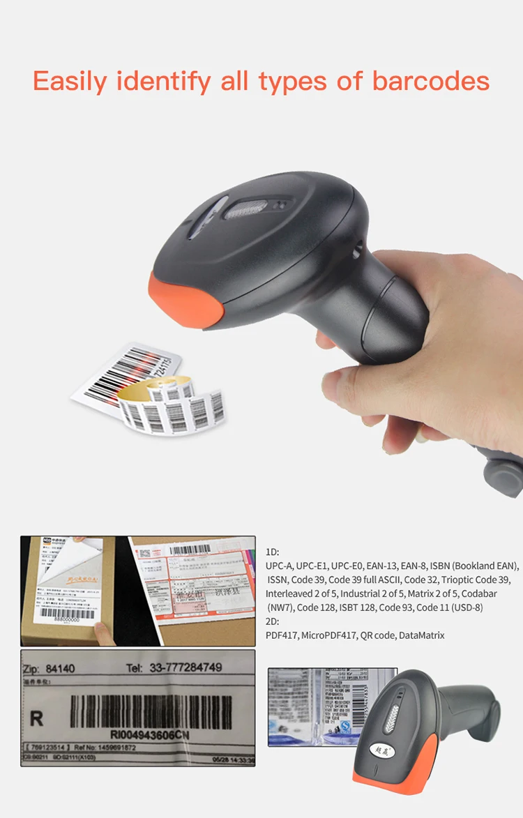 Bt 2d Barcode Scanner Compatible Wireless & Bt & Wired Connect Smart