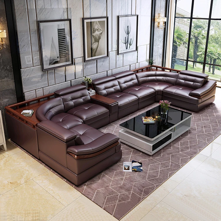 Corner U shaped leather sofa combination lounge suite sofa set living room furniture living room light luxury leather sofa