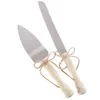Natural Burlap Wood Heart Cutlery Rustic Wedding Cake Knife and Server Set