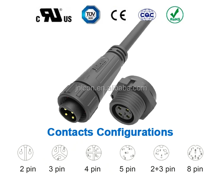 Industry DC Power Supply Socket Connector M16 IP67 Waterproof 3 Pin Cable Jack 