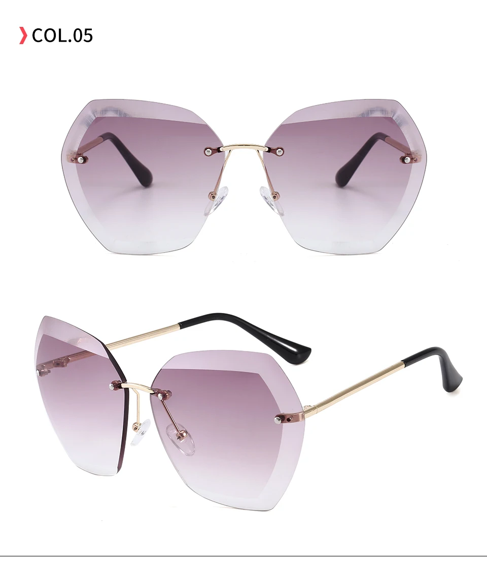 204101 Superhot Eyewear 2020 UV400 Oversized Shades Sun glasses Women Female Lady Rimless Sunglass