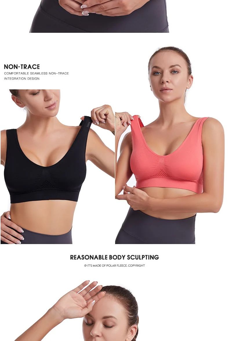 Women's Sports Bra Vest Large Size Yoga Sports Underwear Breathable Hollow Mesh Wire-Free Support Solid Pattern Summer-Thin