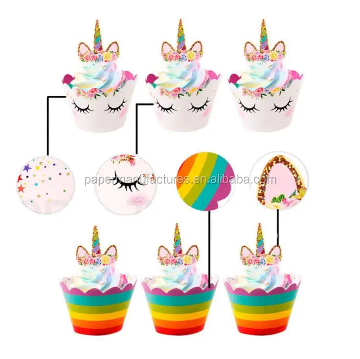 Unicorn Cupcake Toppers Unicorn Cake Toppers 48PCS Unicorn Happy Birthday Party