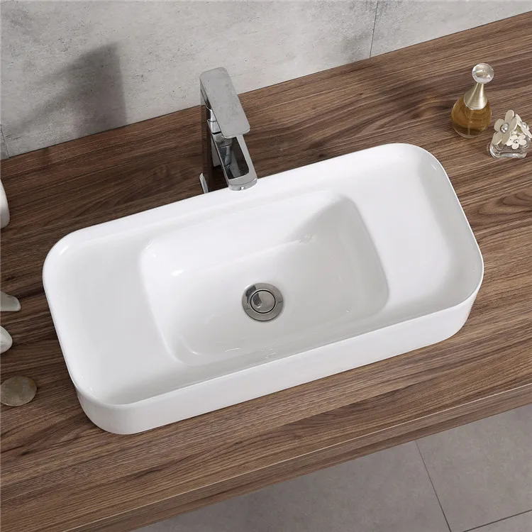 Low price hospital school mall ceramic bathroom rectangular counter top basin