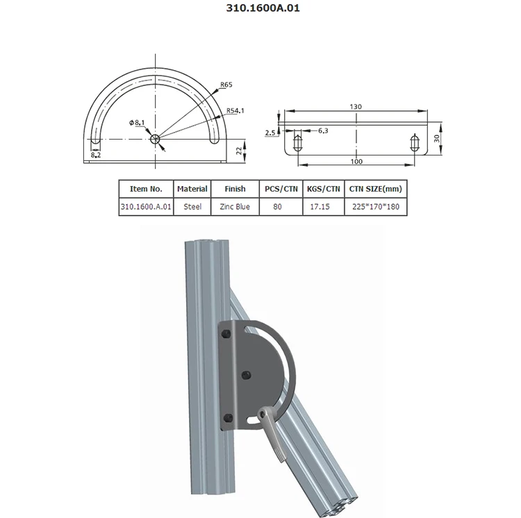 Zinc Blue Steel 180 Degree Semicircular Adjustment Rod Angle Bracket Buy 180 Degree Angle