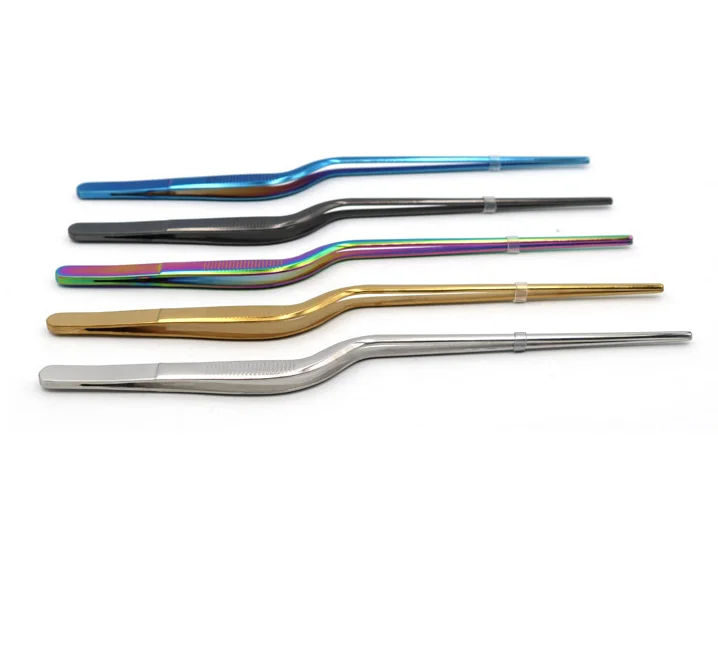 Lengthened Straight Pointed Curved Tweezer for Food Holders Tools Silver Stainless Steel Tweezers