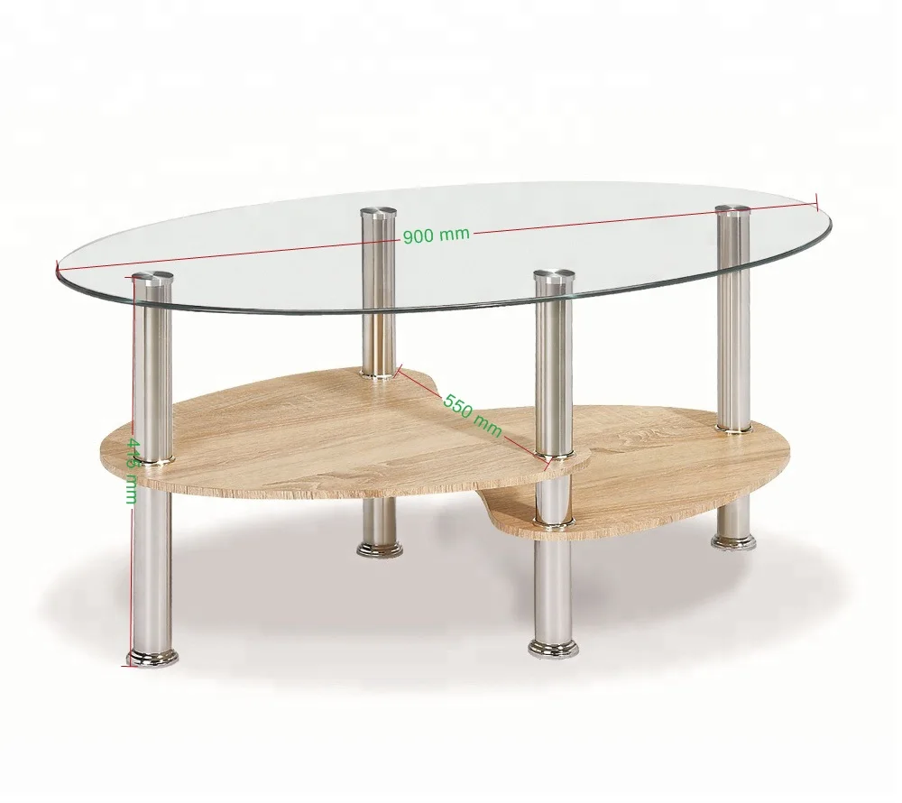 New design stylish high gloss stainless steel legs oval tempered glass coffee table