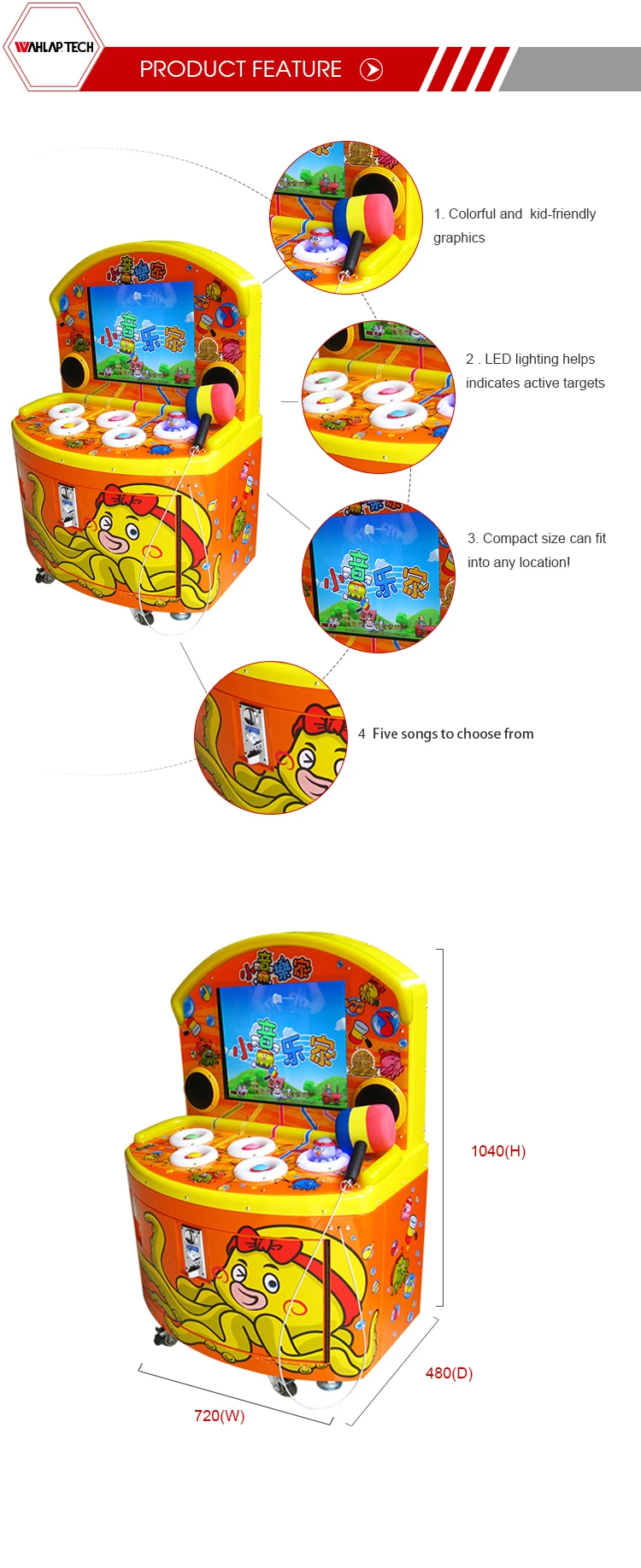 Kids game machine hammer octopus arcade music game machine