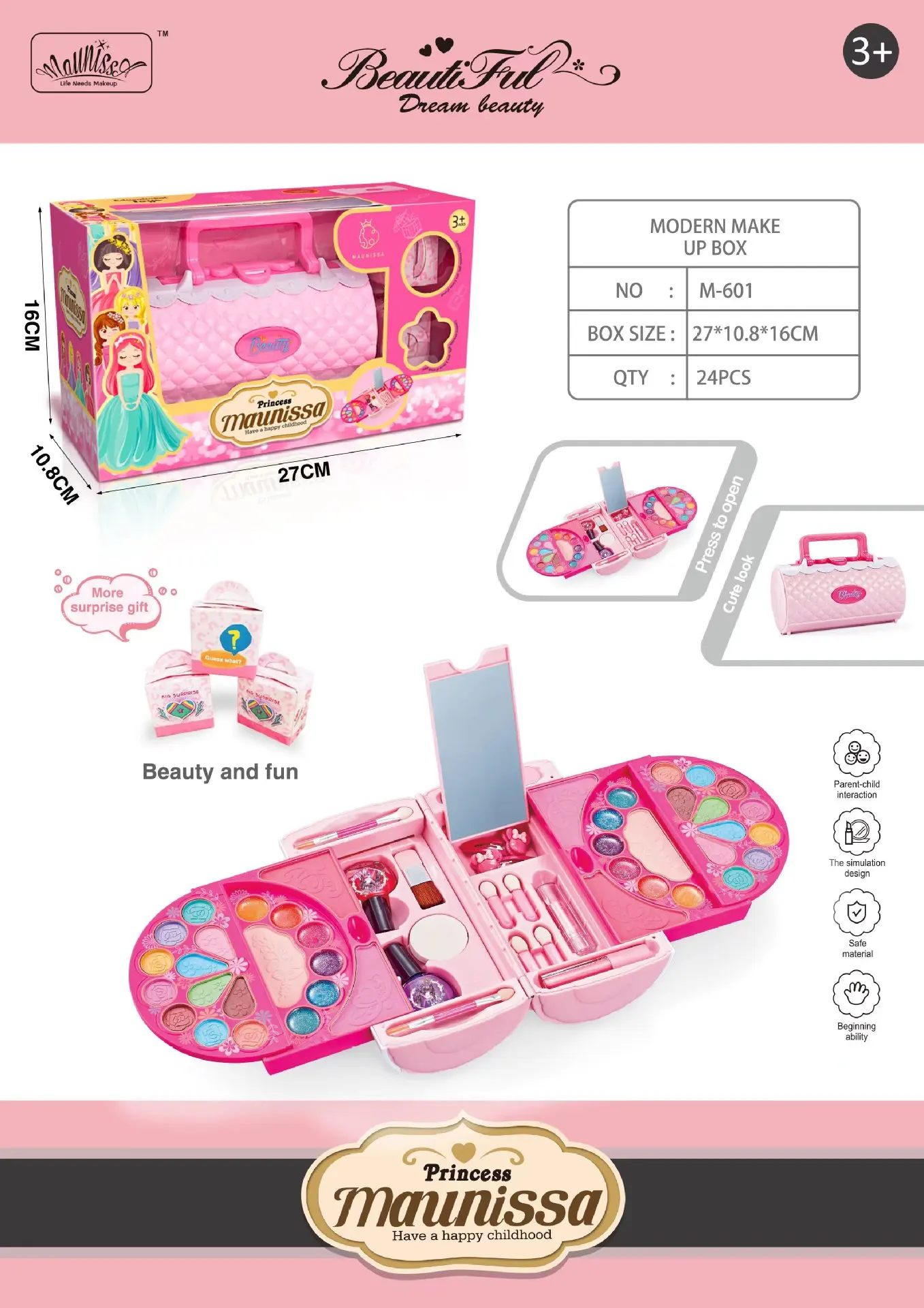 Pretend Cosmetic Bag Children Beauty Toy Fashion Makeup Set Toy
