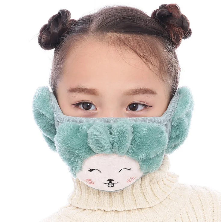 
cute fashion children girls cartoon Winter mask outdoor cold protection parent-child warm two-in-one face guard earmuffs 