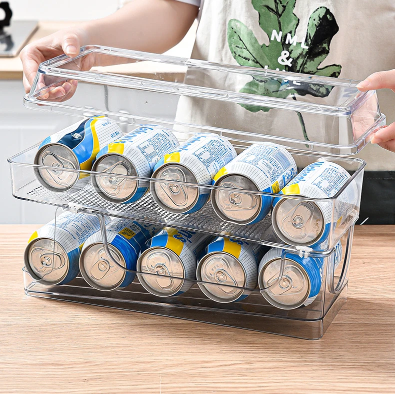 Ff1388 Fridge Soda Can Drink Organizer Holders Kitchen Stackable Plastic Storage Bins Soda Can Dispenser For Refrigerator