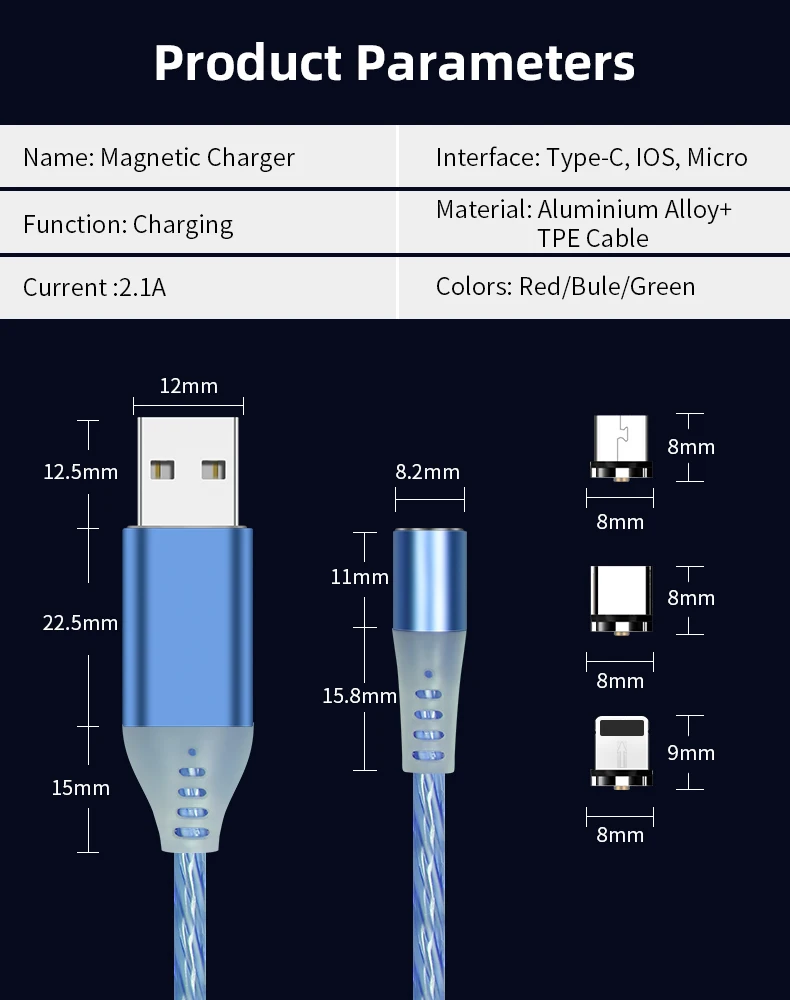 Magnetic streamer absorption USB Snap Quick Connect 3 in 1 Magnetic Charging USB Cable - ANKUX.COM