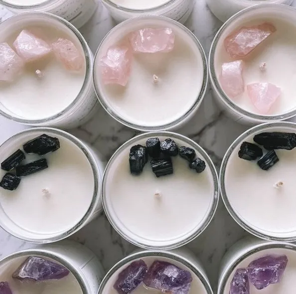 Wholesale Crystal Candle Luxury Private Label Colorful Custom Gemstone Soy Healing Candle