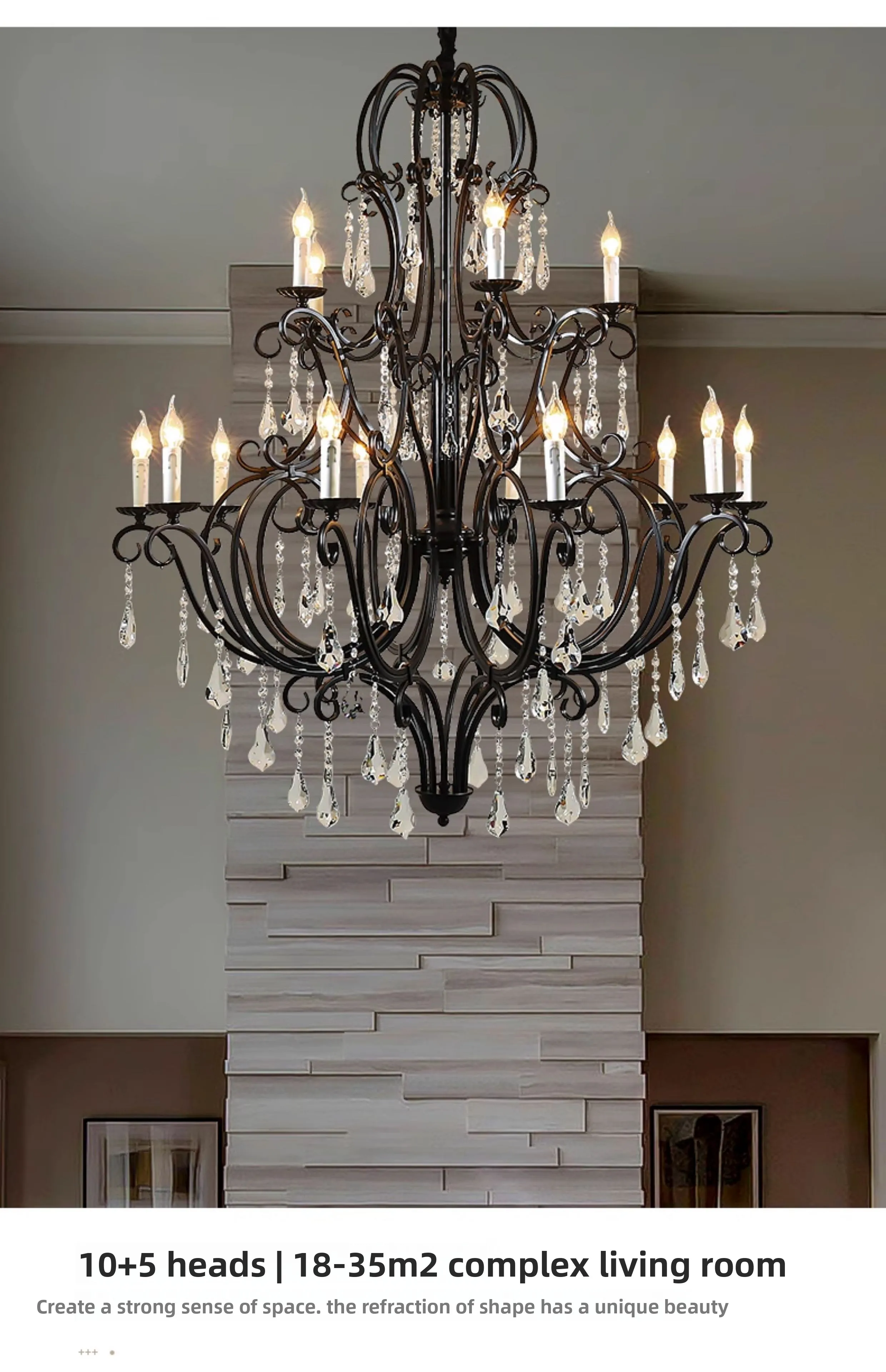 product large vintage retro brass black metal crystal chandelier customized home decor pendant light-7