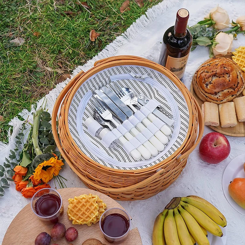 Willow Weave Picnic Basket With Insulated Cooler Wicker Basket With