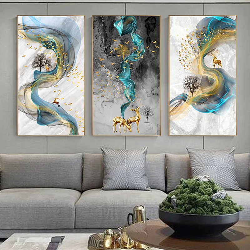Abstract Marble Colorful Painting Canvas Poster Art Print Wall Modern Home Decor 