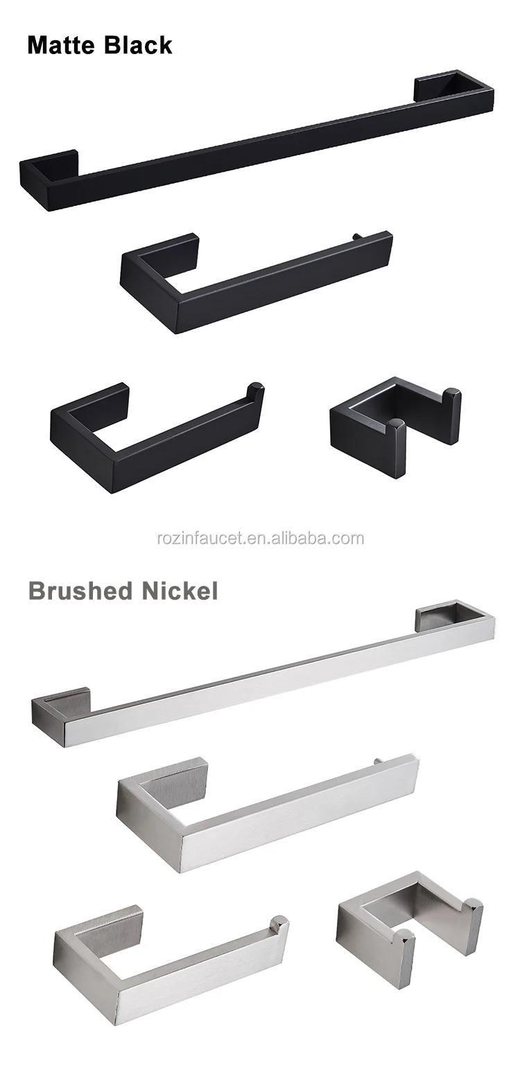 Modern Stainless Steel Bathroom Hardware Set Black Matte Paper Holder Toothbrush Holder Towel