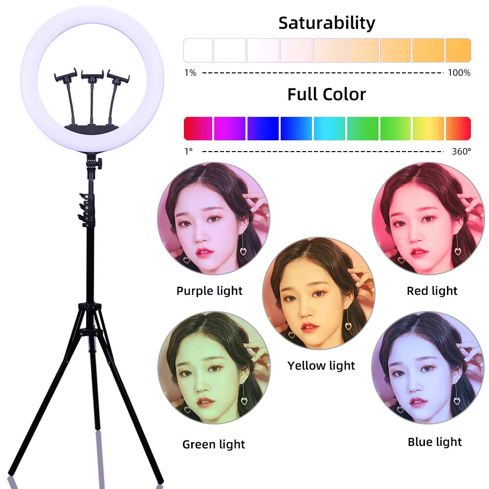 Travor 18 inch 72W rgb led ring light rgb ringlight ringlamp fill lamp for makeup youtube video photographic lighting