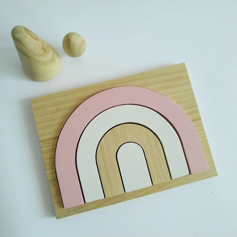 Brown Color INS Nordic Children's Creative 3D Wood Decoration Wood Block Puzzle Educational toys Baby Puzzle intelligence Toys