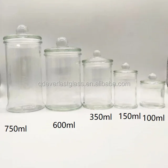 Wholesale Cylinder Glass Jar With Crystal Cover Lid 100/150/350/600/750