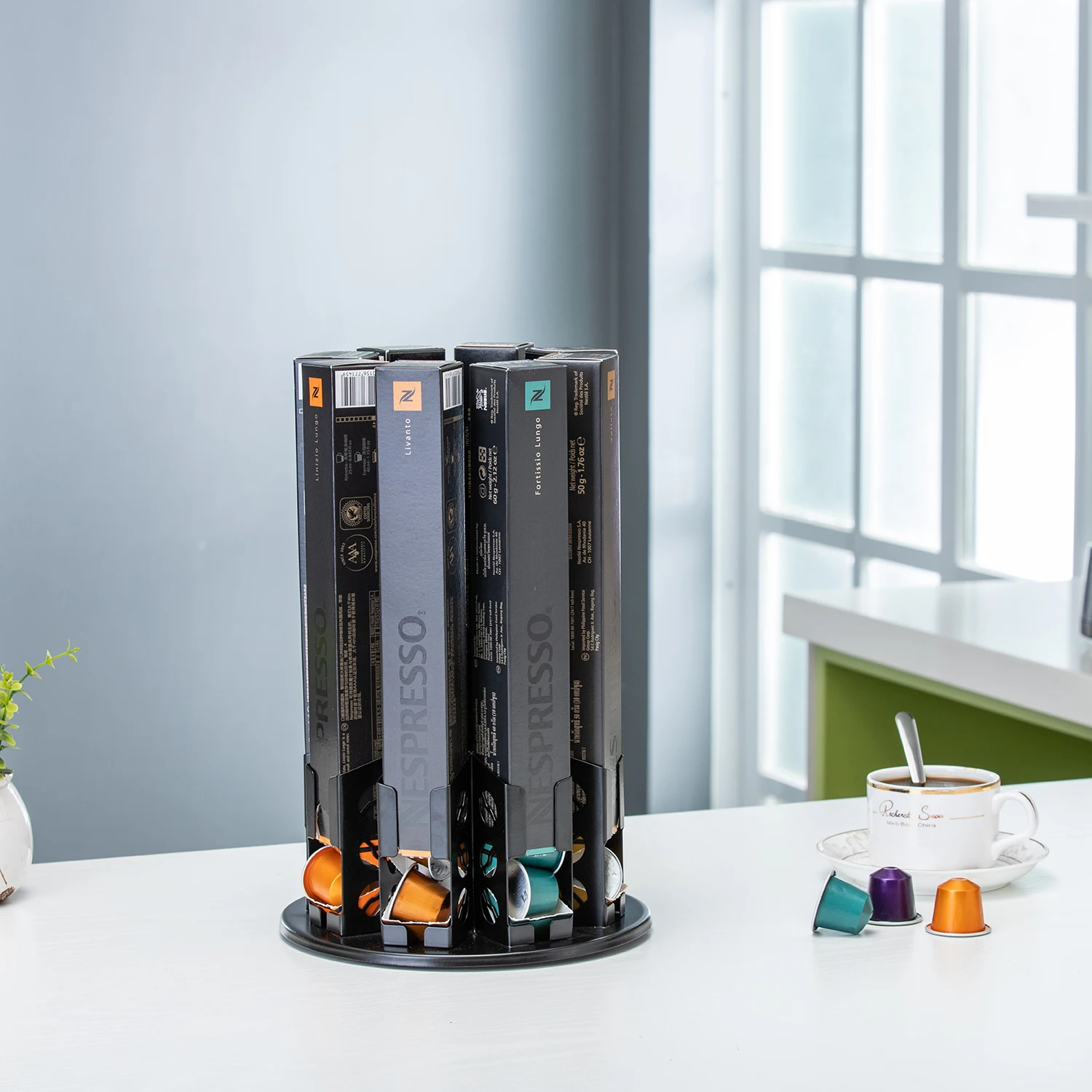 Rotating Base 8 Boxes Nespresso Coffee Capsule Holder Stand With Large